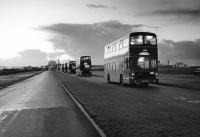Buses leaving Dounreay nuclear power station, Caithness